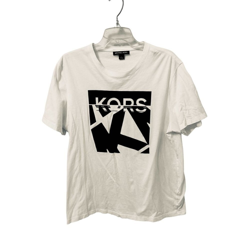 Men's Large Michael Kors Tee Tshirt Black Leather Logo